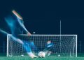 timelapse photo of soccer player kicking ball